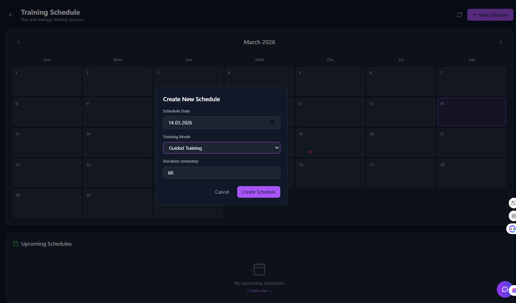 Training Schedule Management